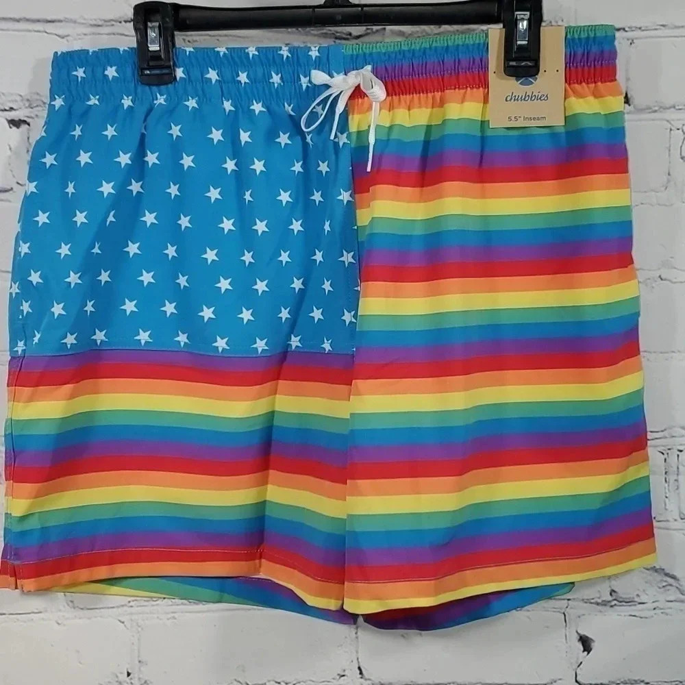 Chubbies‎ Mens XL Rainbow Flag 5.5" Classic Swim Trunks Shorts NWT